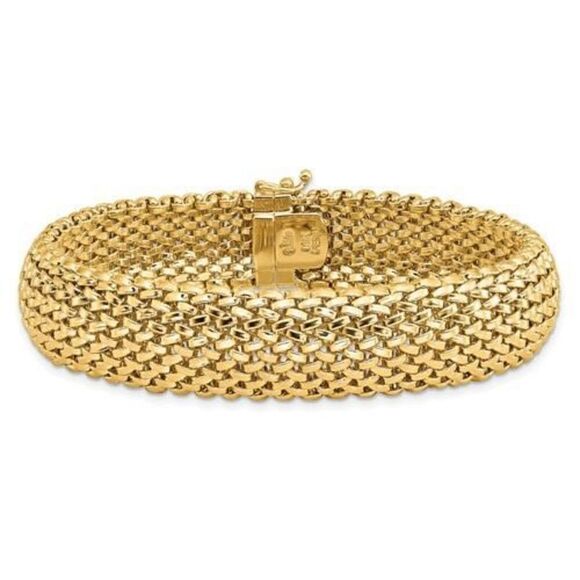 14K Yellow Gold Tessere Mesh Bracelet – 7.25", 13.75mm Wide, 19.95g, Polished - Picture 3 of 5